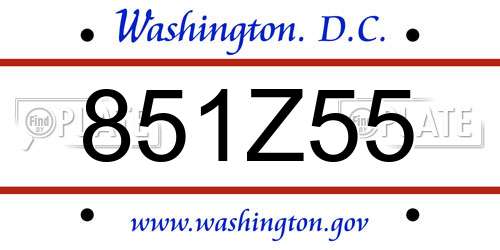 851Z55 District Of Columbia License Plate