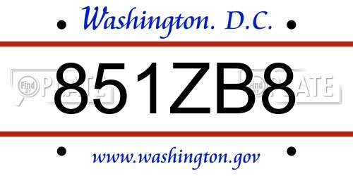 851ZB8 District Of Columbia License Plate