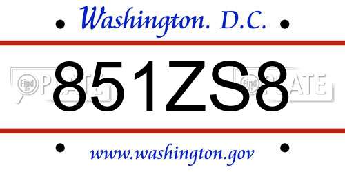 851ZS8 District Of Columbia License Plate