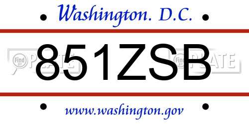 851ZSB District Of Columbia License Plate