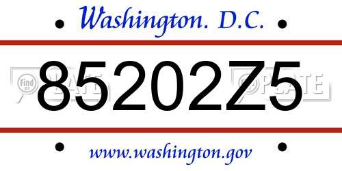 85202Z5 District Of Columbia License Plate