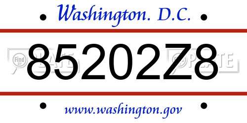 85202Z8 District Of Columbia License Plate