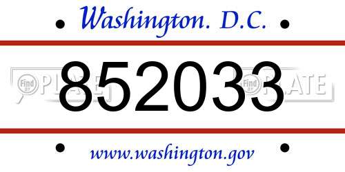 852033 District Of Columbia License Plate