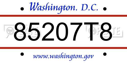 85207T8 District Of Columbia License Plate