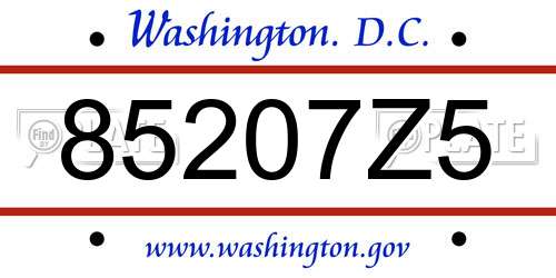 85207Z5 District Of Columbia License Plate