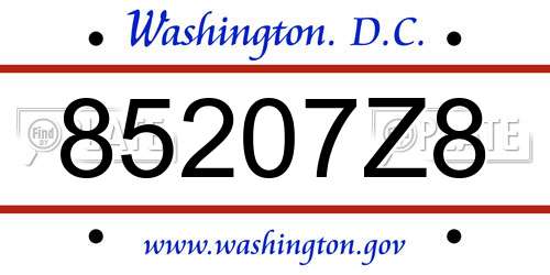 85207Z8 District Of Columbia License Plate