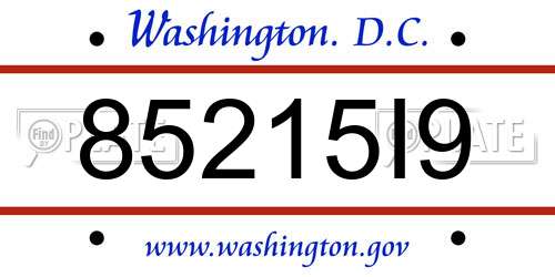 85215I9 District Of Columbia License Plate