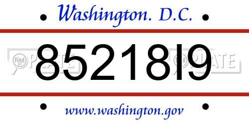 85218I9 District Of Columbia License Plate