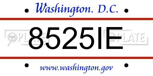 8525IE District Of Columbia License Plate