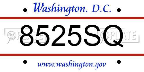 8525SQ District Of Columbia License Plate