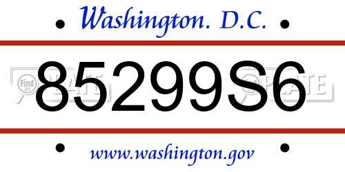 85299S6 District Of Columbia License Plate