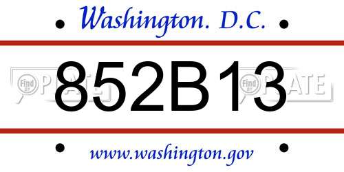 852B13 District Of Columbia License Plate
