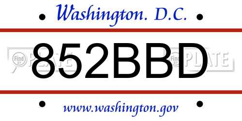 852BBD District Of Columbia License Plate