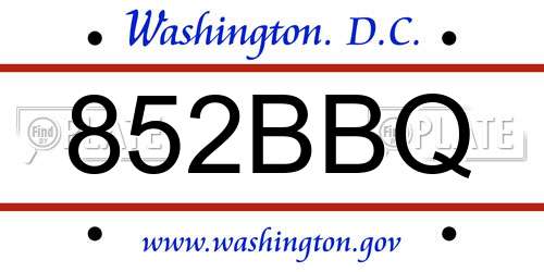 852BBQ District Of Columbia License Plate