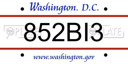 852BI3 District Of Columbia License Plate