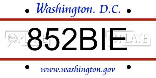 852BIE District Of Columbia License Plate