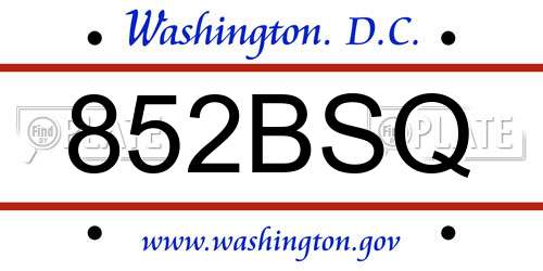 852BSQ District Of Columbia License Plate