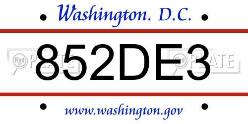 852DE3 District Of Columbia License Plate
