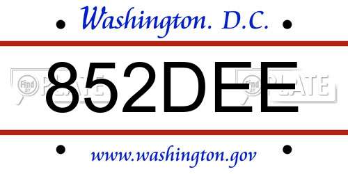 852DEE District Of Columbia License Plate