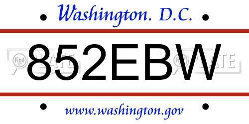 852EBW District Of Columbia License Plate