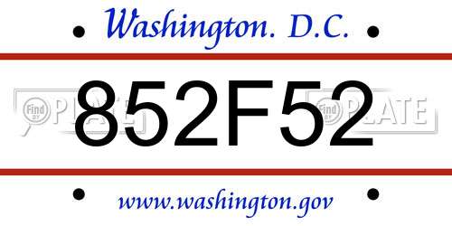 852F52 District Of Columbia License Plate