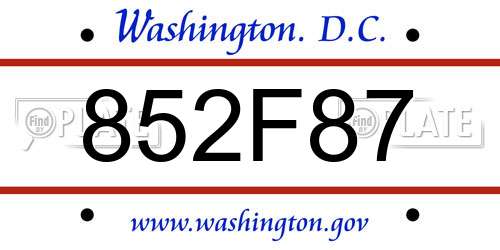 852F87 District Of Columbia License Plate
