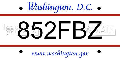 852FBZ District Of Columbia License Plate