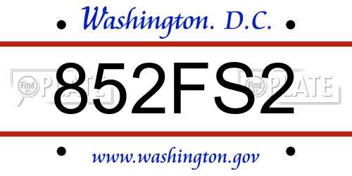 852FS2 District Of Columbia License Plate