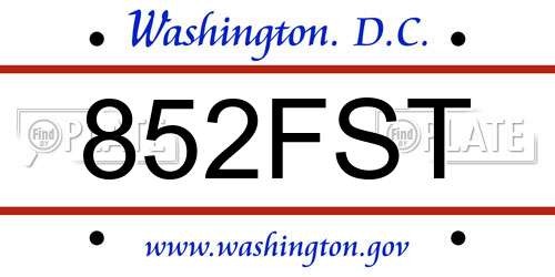 852FST District Of Columbia License Plate