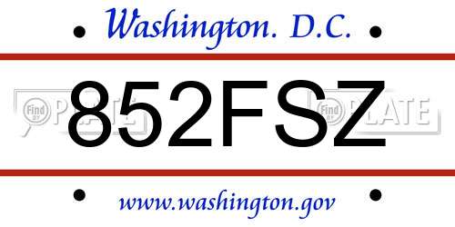 852FSZ District Of Columbia License Plate