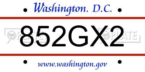 852GX2 District Of Columbia License Plate