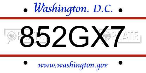 852GX7 District Of Columbia License Plate
