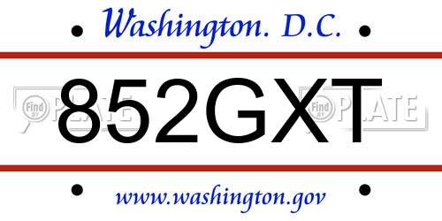 852GXT District Of Columbia License Plate