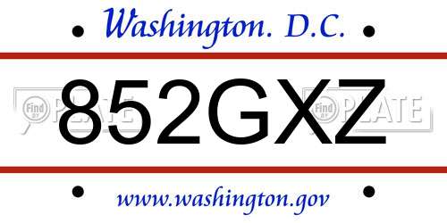 852GXZ District Of Columbia License Plate