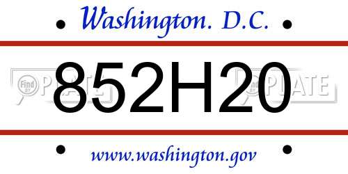 852H20 District Of Columbia License Plate