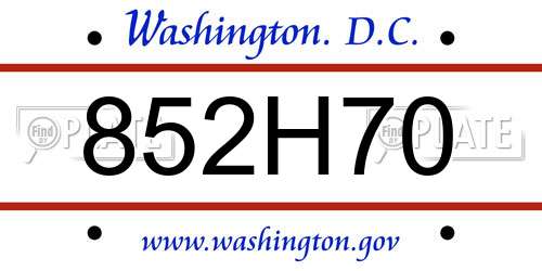 852H70 District Of Columbia License Plate