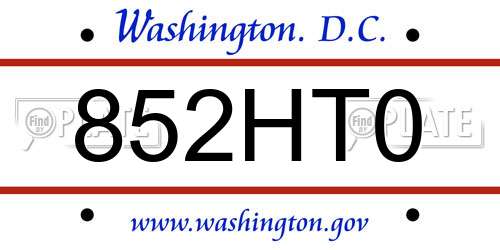 852HT0 District Of Columbia License Plate
