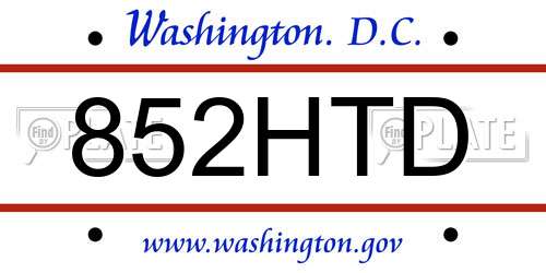 852HTD District Of Columbia License Plate