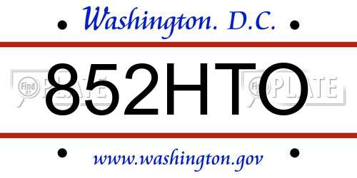 852HTO District Of Columbia License Plate