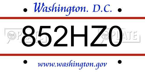 852HZ0 District Of Columbia License Plate