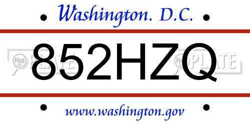 852HZQ District Of Columbia License Plate