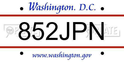 852JPN District Of Columbia License Plate