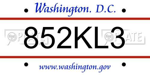 852KL3 District Of Columbia License Plate