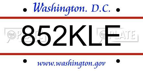 852KLE District Of Columbia License Plate