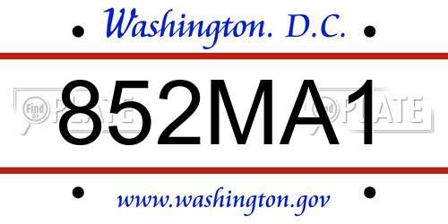 852MA1 District Of Columbia License Plate