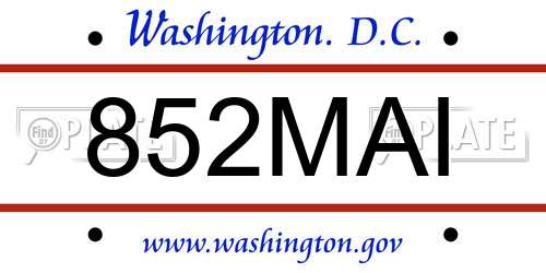 852MAI District Of Columbia License Plate