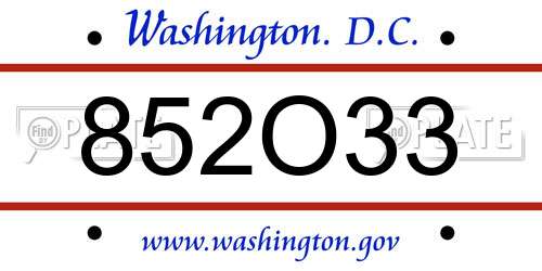 852O33 District Of Columbia License Plate