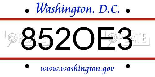 852OE3 District Of Columbia License Plate