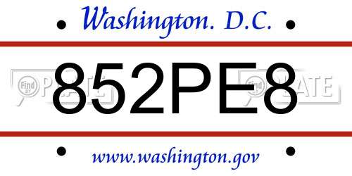 852PE8 District Of Columbia License Plate