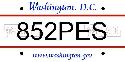 852PES District Of Columbia License Plate